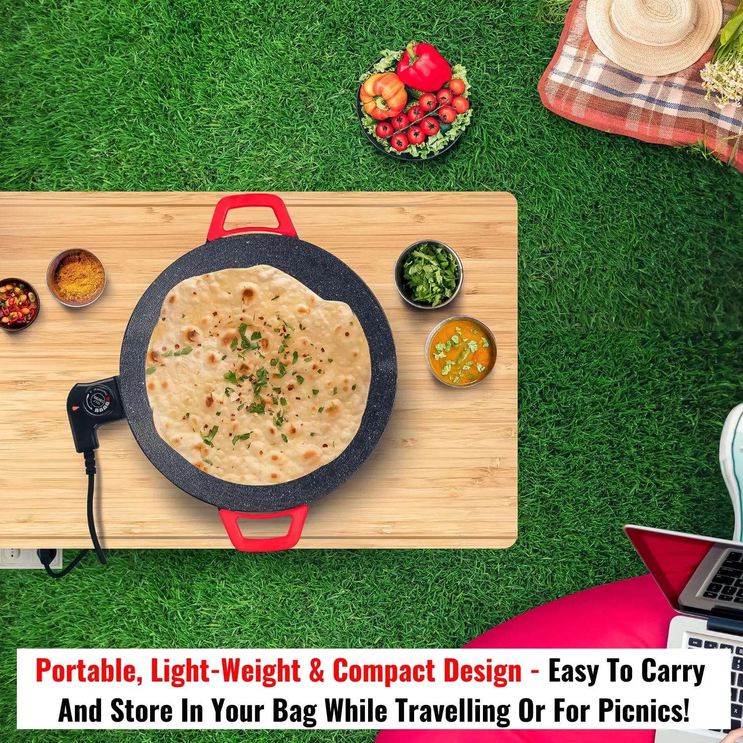 InstaCuppa Portable Electric Tawa 14 Inch (35 CM) with Temperature Control - Ideal for Dosa, Roti, Chapati, Uthappam, Paratha, Naan - Image 4