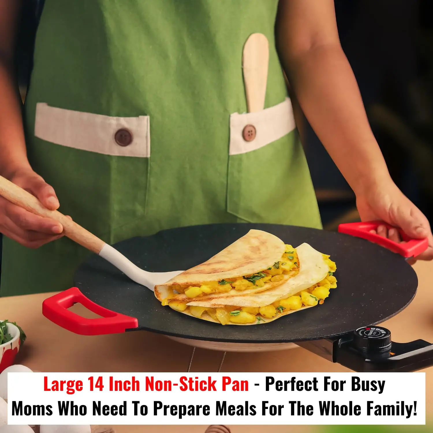 InstaCuppa Portable Electric Tawa 14 Inch (35 CM) with Temperature Control - Ideal for Dosa, Roti, Chapati, Uthappam, Paratha, Naan - Image 5