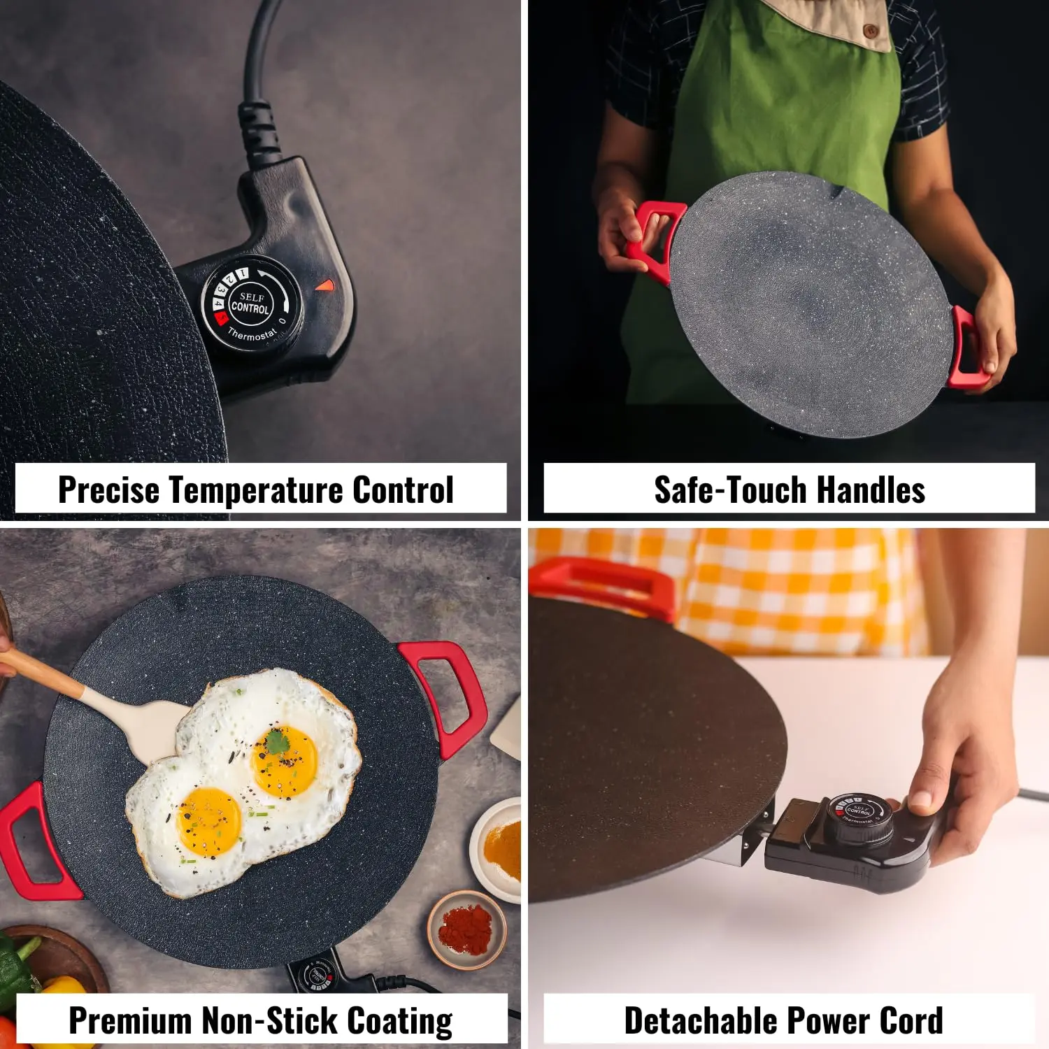 InstaCuppa Portable Electric Tawa 14 Inch (35 CM) with Temperature Control - Ideal for Dosa, Roti, Chapati, Uthappam, Paratha, Naan - Image 6