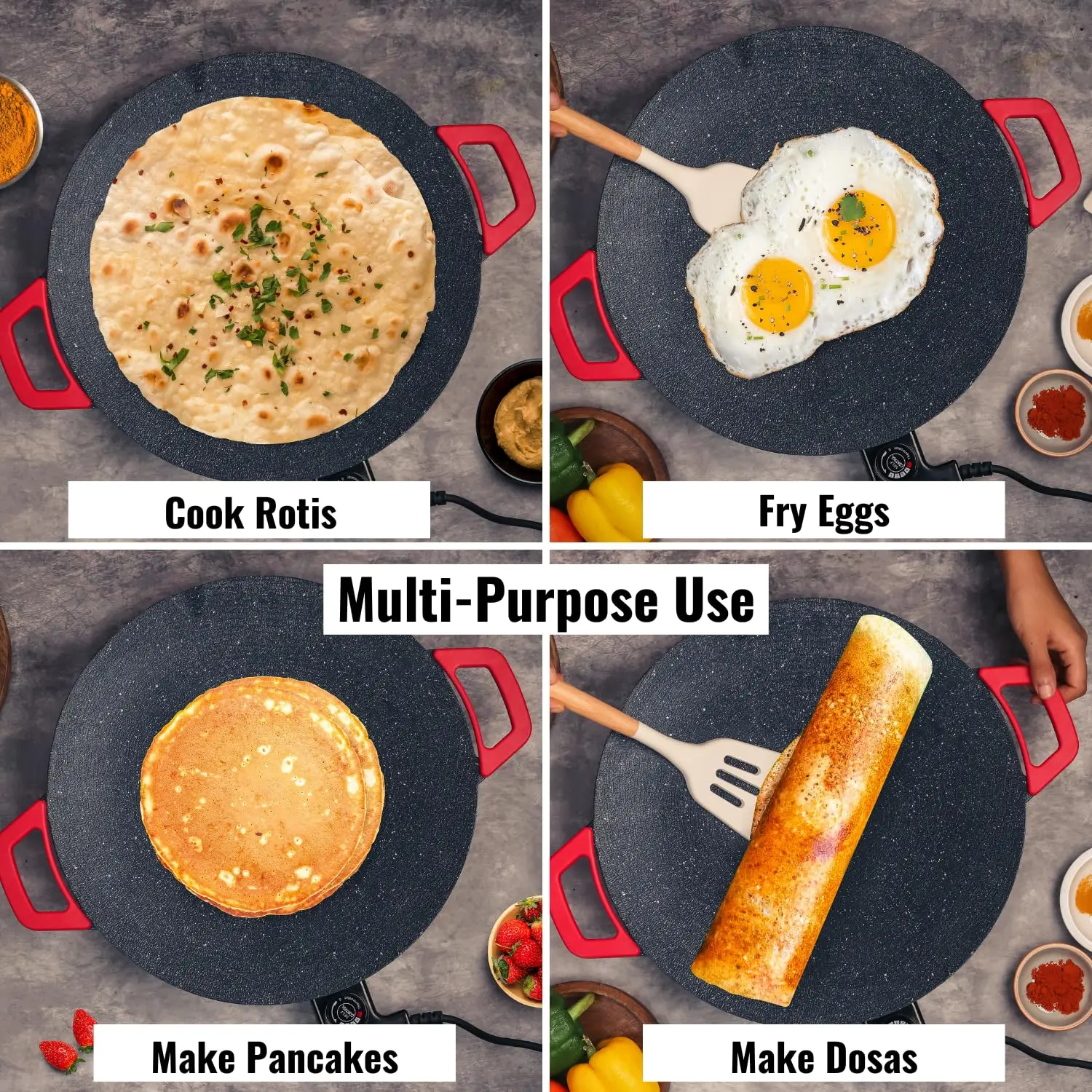 InstaCuppa Portable Electric Tawa 14 Inch (35 CM) with Temperature Control - Ideal for Dosa, Roti, Chapati, Uthappam, Paratha, Naan - Image 7