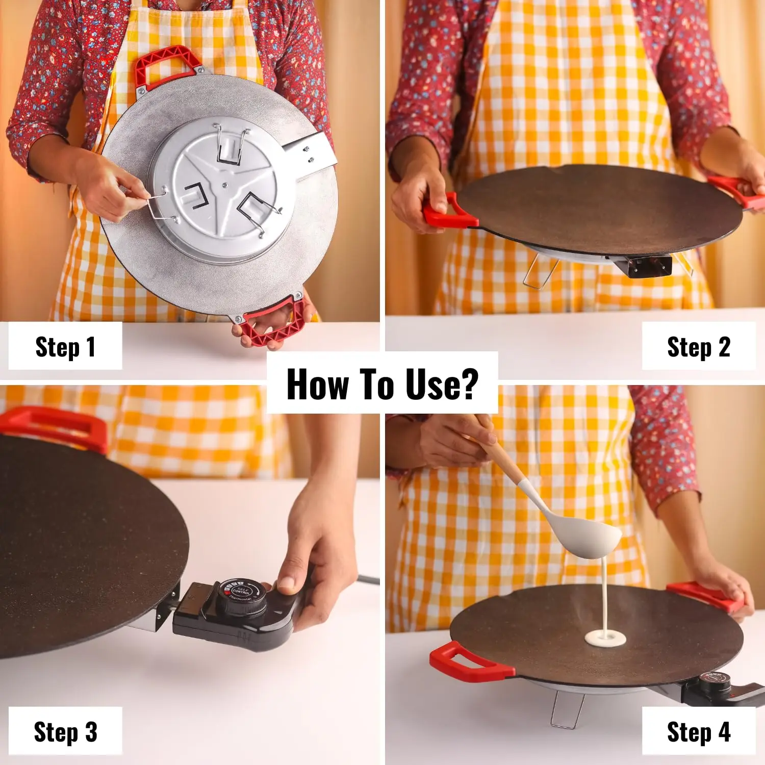 InstaCuppa Portable Electric Tawa 14 Inch (35 CM) with Temperature Control - Ideal for Dosa, Roti, Chapati, Uthappam, Paratha, Naan - Image 8