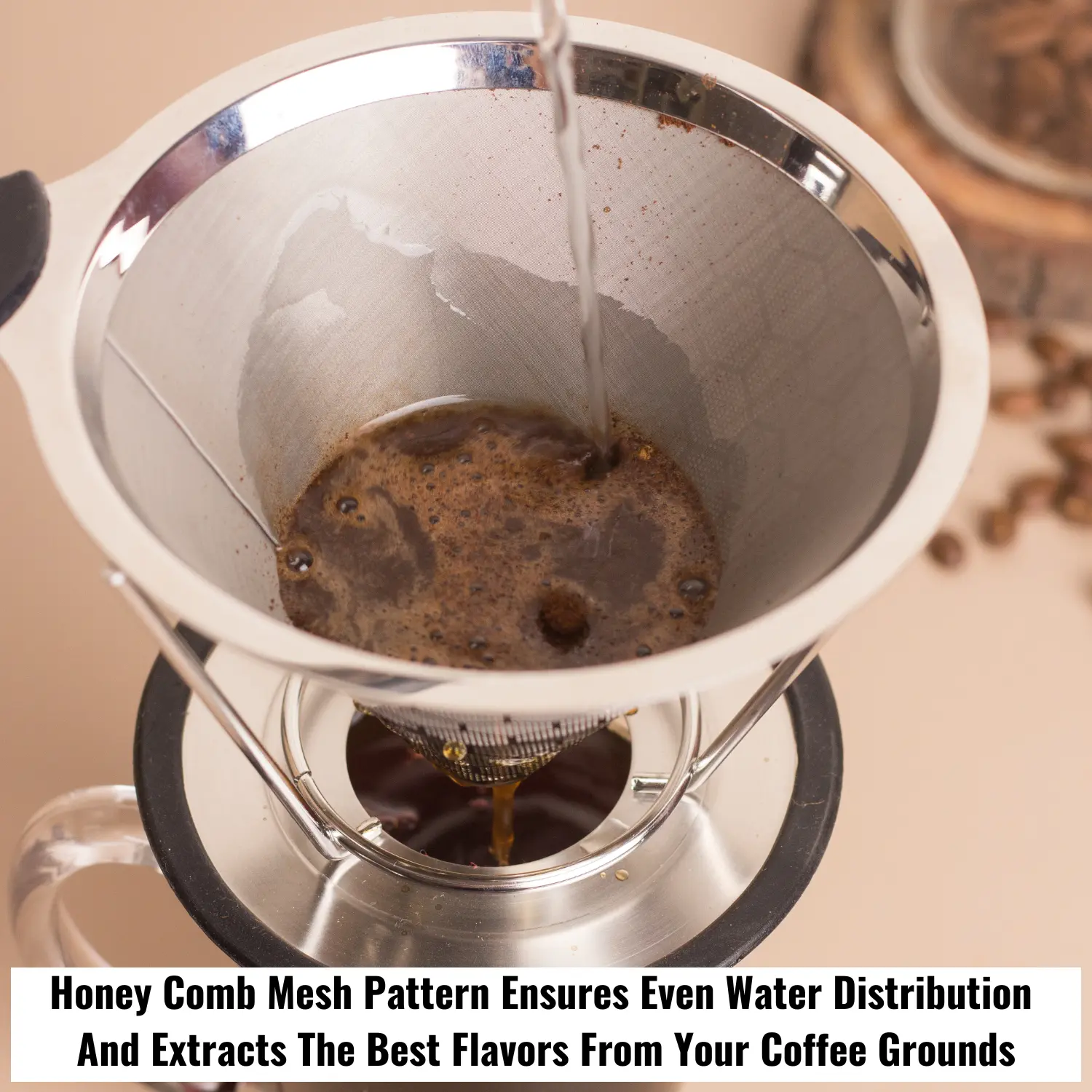 InstaCuppa Pour Over Coffee Dripper, Stainless Steel Coffee Filter Removable Dripper with Stand, Reusable Cone Dripper, 100% Paperless - Image 3
