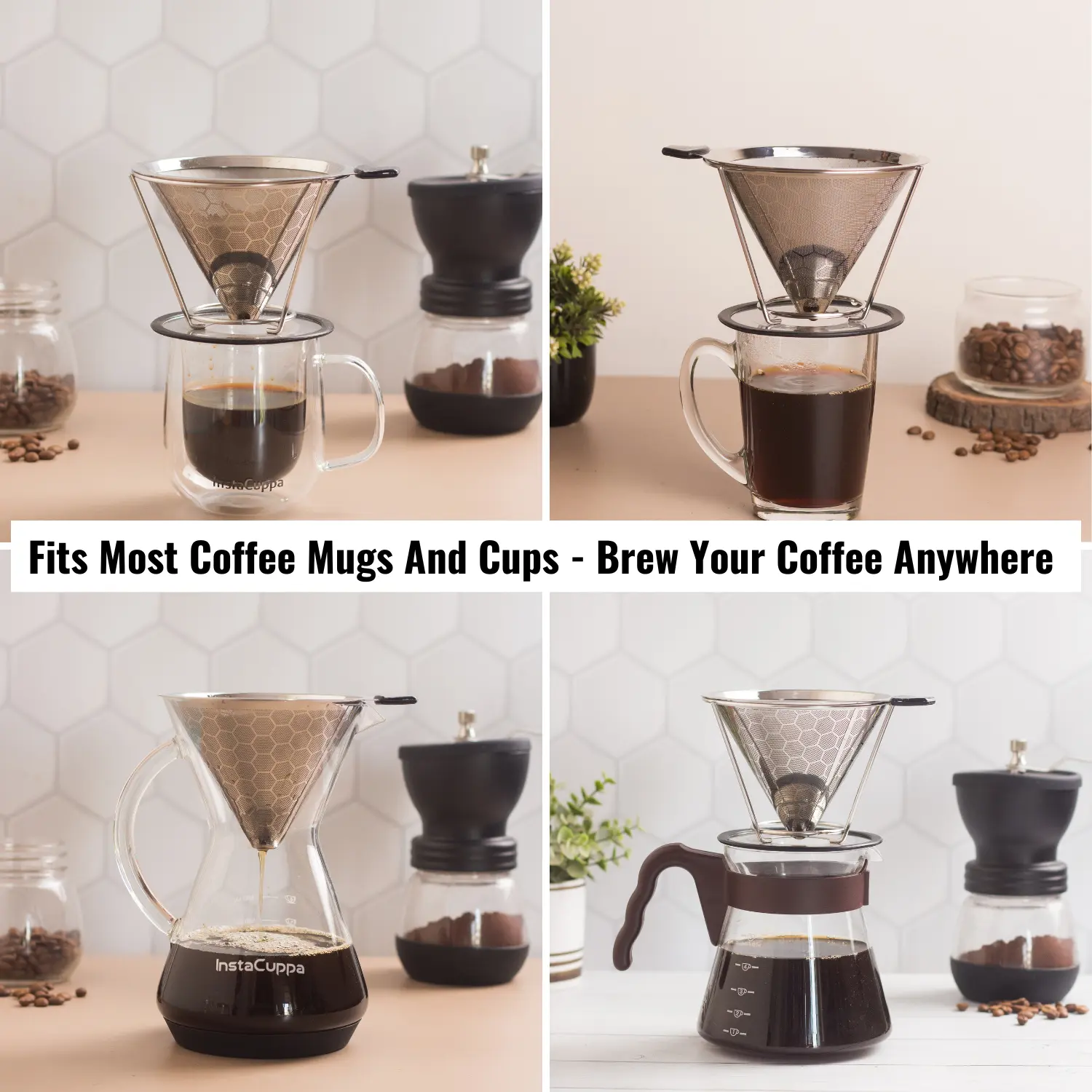 InstaCuppa Pour Over Coffee Dripper, Stainless Steel Coffee Filter Removable Dripper with Stand, Reusable Cone Dripper, 100% Paperless - Image 6