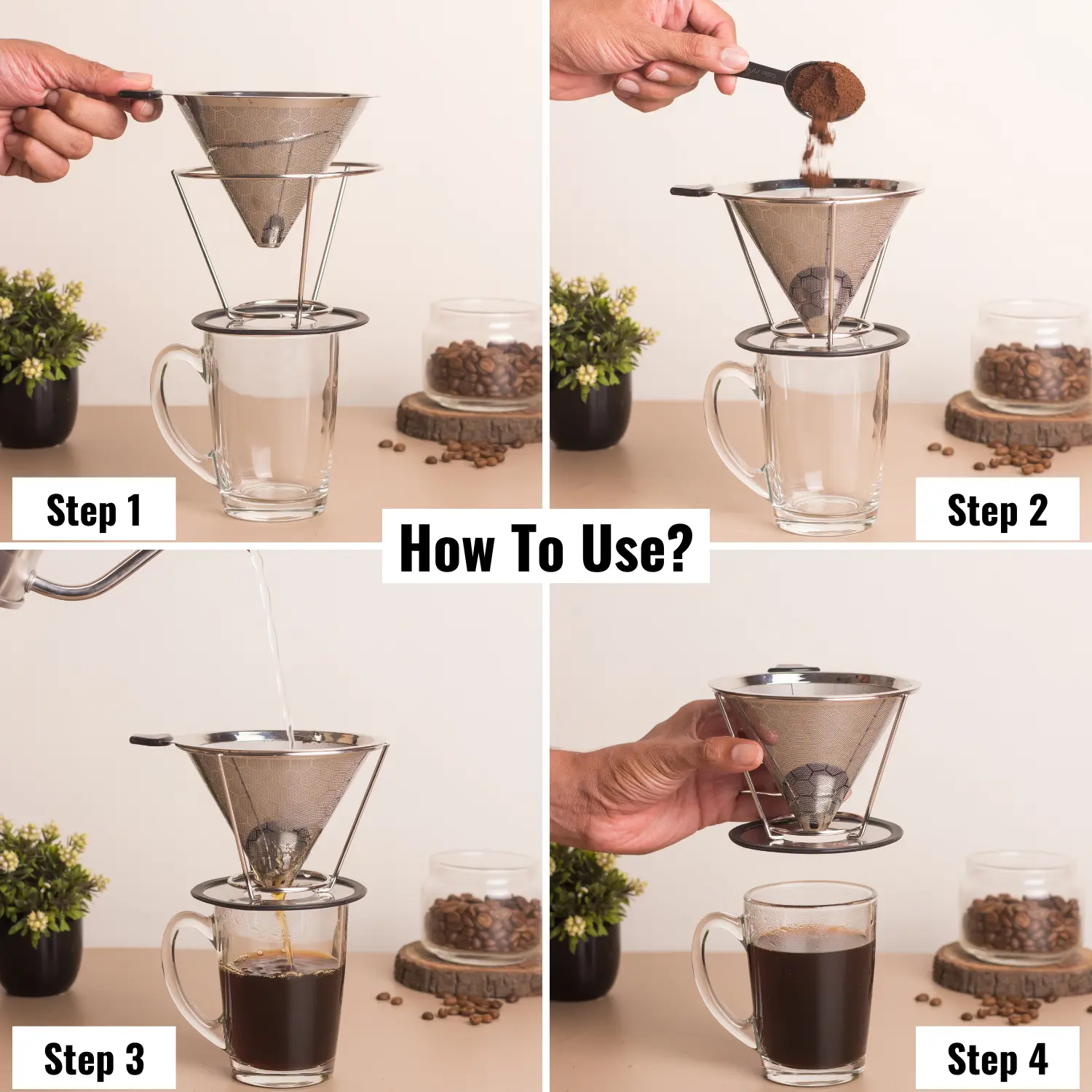 InstaCuppa Pour Over Coffee Dripper, Stainless Steel Coffee Filter Removable Dripper with Stand, Reusable Cone Dripper, 100% Paperless - Image 7