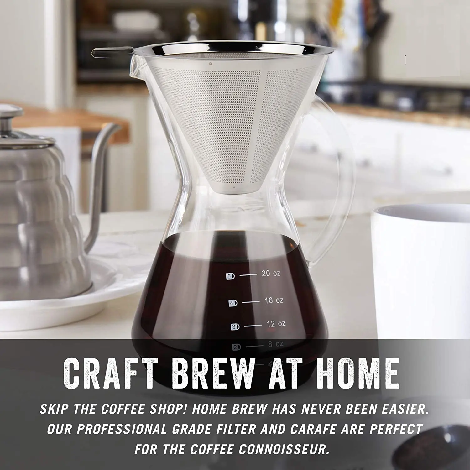 InstaCuppa Pour Over Drip Coffee Maker with Borosilicate Glass Carafe, Stainless Steel Filter Dripper, Silicone Sleeve for Extra Protection, 800 ML - Image 3