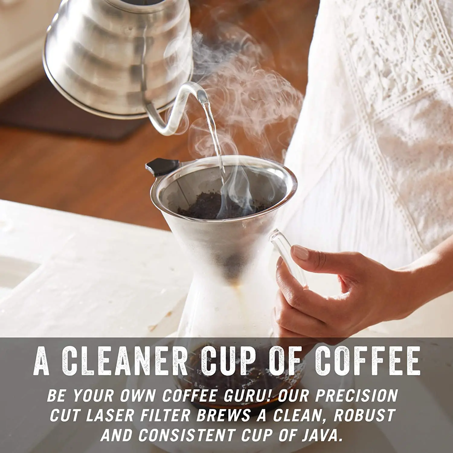 InstaCuppa Pour Over Drip Coffee Maker with Borosilicate Glass Carafe, Stainless Steel Filter Dripper, Silicone Sleeve for Extra Protection, 800 ML - Image 4