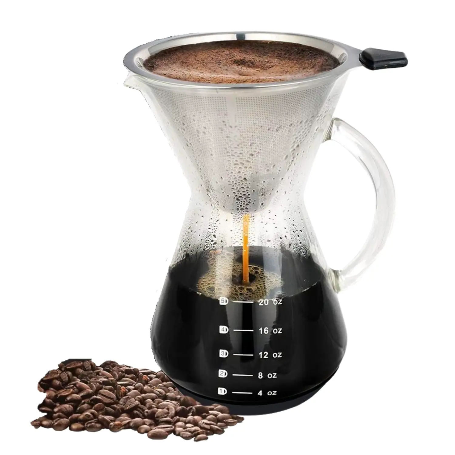 InstaCuppa Pour Over Drip Coffee Maker with Borosilicate Glass Carafe, Stainless Steel Filter Dripper, Silicone Sleeve for Extra Protection, 800 ML - Image 5