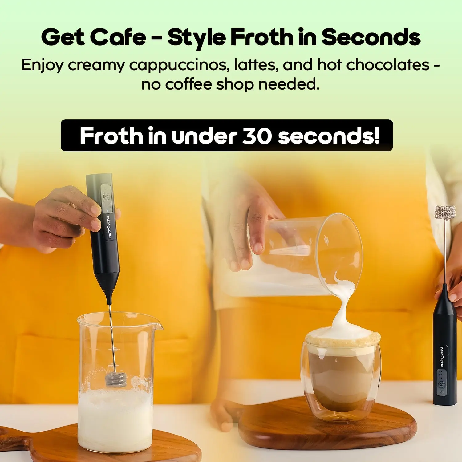 InstaCuppa Rechargeable Frother - Home Edition with 4 Whisks & 3 Speed Settings - Image 3