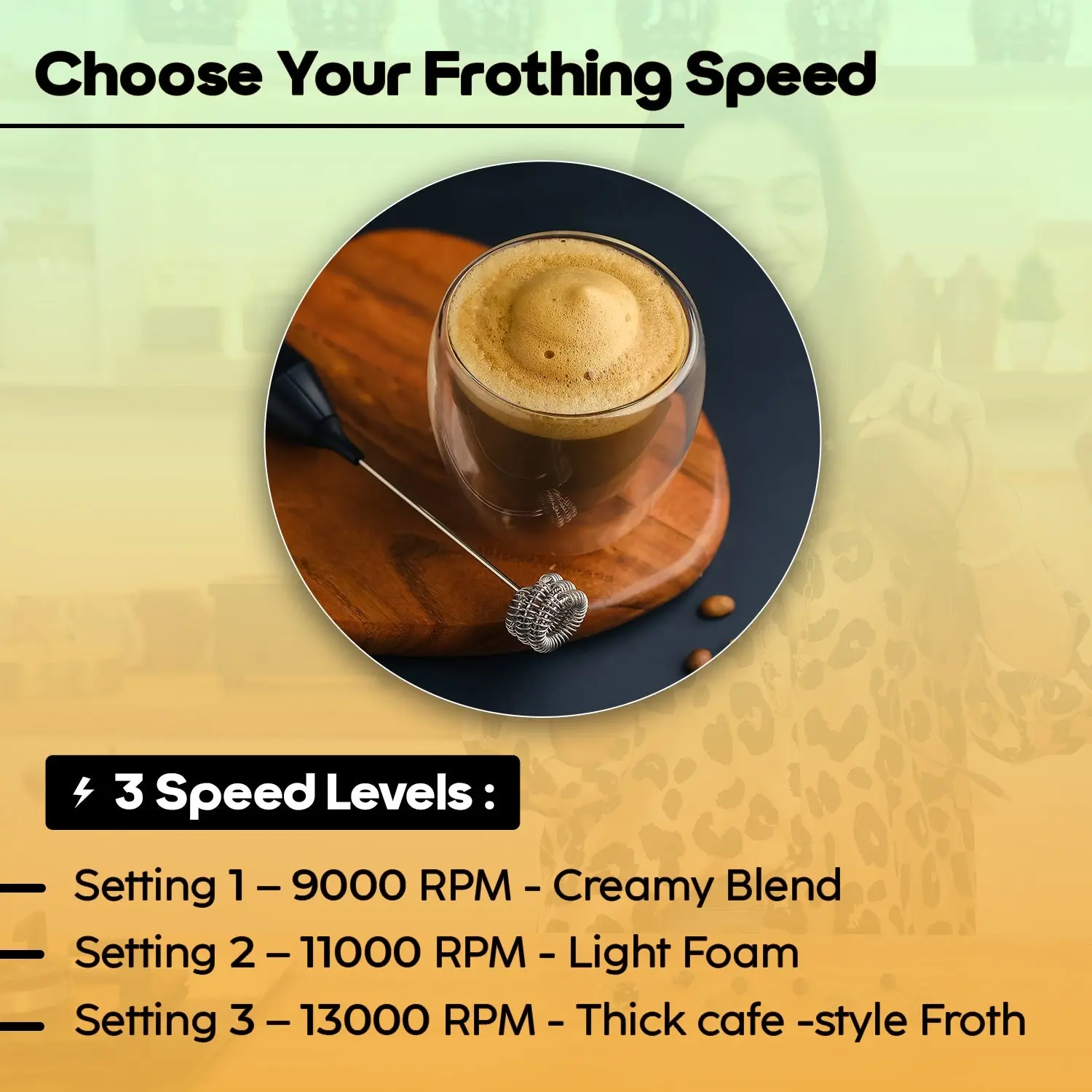 InstaCuppa Rechargeable Frother - Home Edition with 4 Whisks & 3 Speed Settings - Image 5