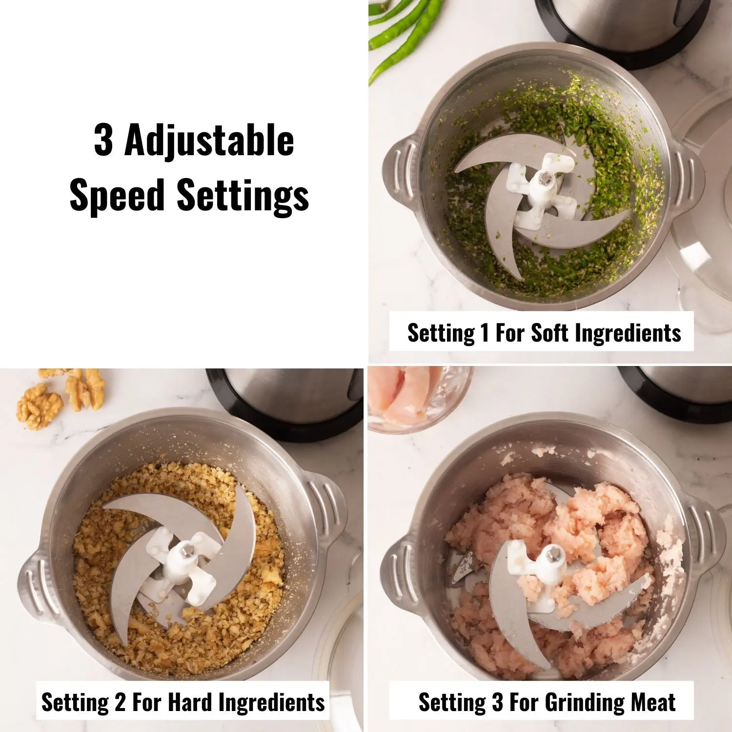 InstaCuppa Premium Electric Chopper with 3 Unique Attachments - Garlic Peeler, Stainless Steel Chopping Blades, Egg Beater - 3 - Image 5