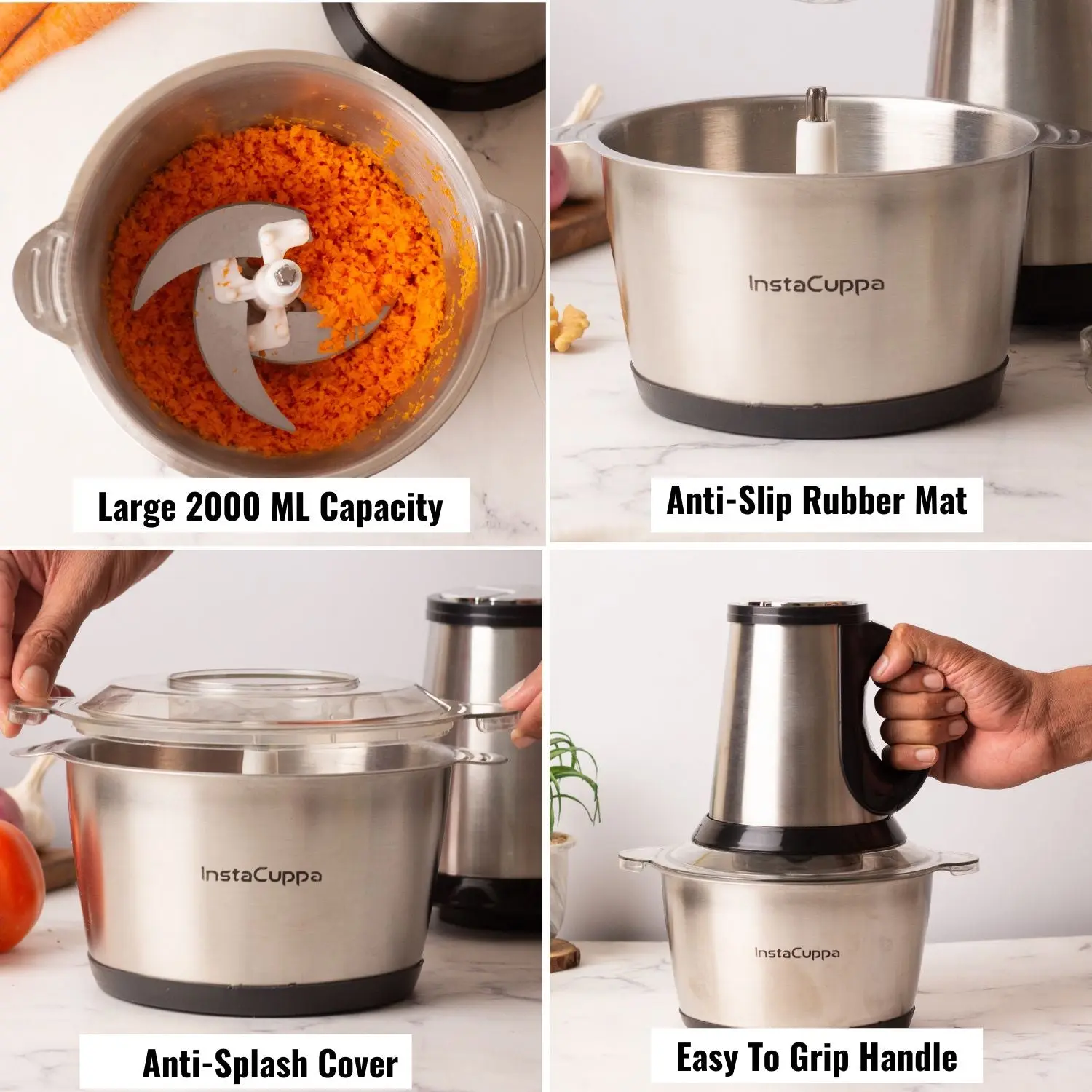 InstaCuppa Premium Electric Chopper with 3 Unique Attachments - Garlic Peeler, Stainless Steel Chopping Blades, Egg Beater - 3 - Image 7