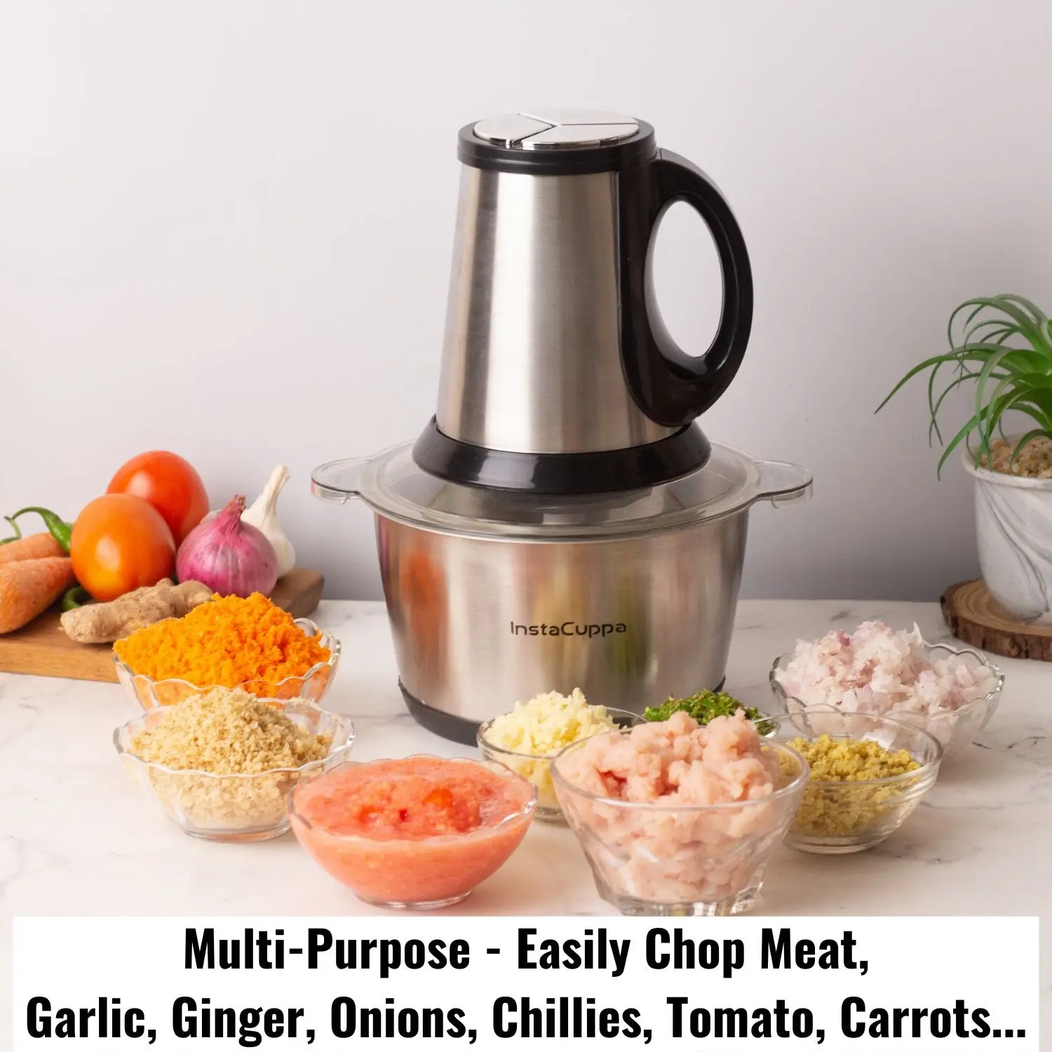 InstaCuppa Premium Electric Chopper with 3 Unique Attachments - Garlic Peeler, Stainless Steel Chopping Blades, Egg Beater - 3 - Image 9