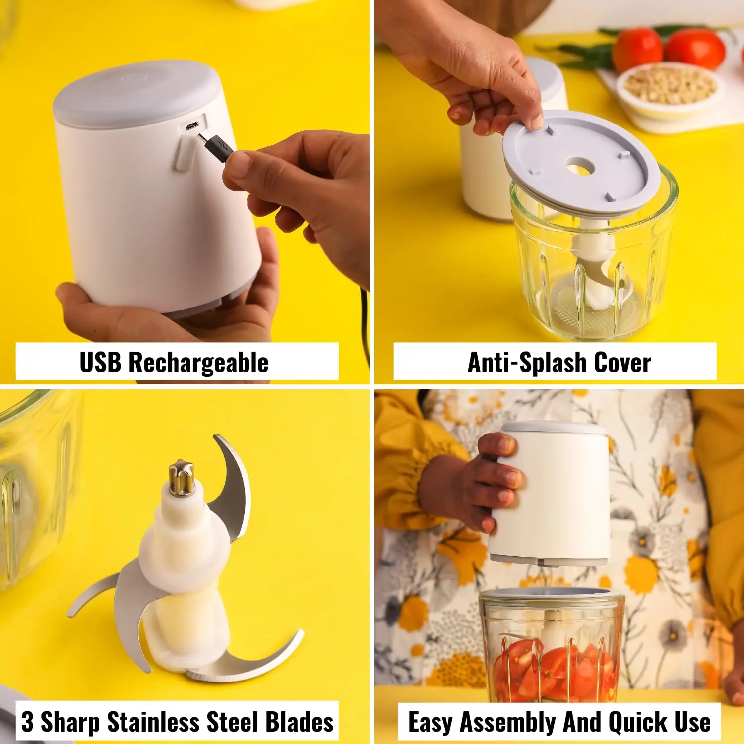 InstaCuppa Rechargeable Mini Electric Chopper, Chops In Less Than 10secs, Simple One Touch Operation, Long Battery Life, Easy To Carry Around - Image 17