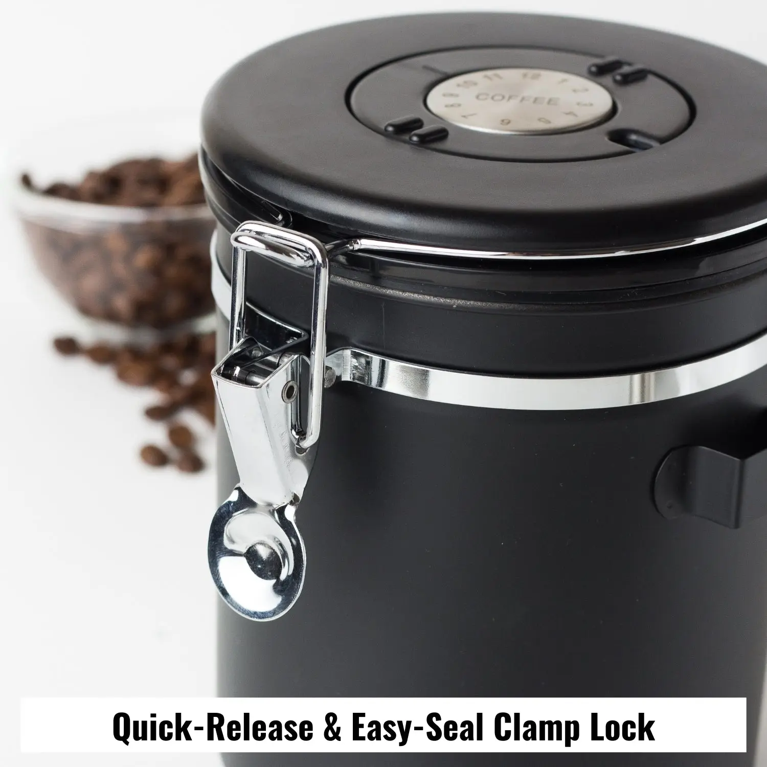 InstaCuppa Stainless Steel Coffee Canister, Airtight Container with Date Tracker Jar, CO2 Release Valve and Coffee Scoop, 500 Grams, Black - Image 4