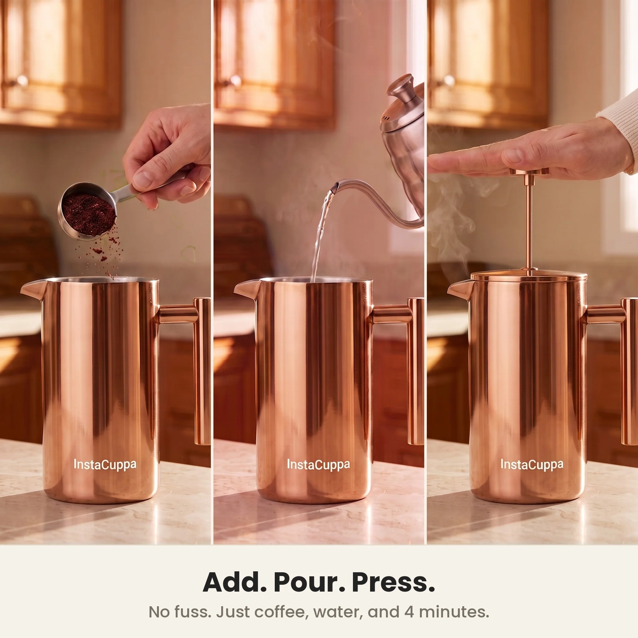 InstaCuppa Stainless Steel French Press Coffee Maker 1000 ml — Double Wall 304 Steel, 4-Part Filtration, Spare Filters, Scoop & Cleaning Brush Included - Image 22
