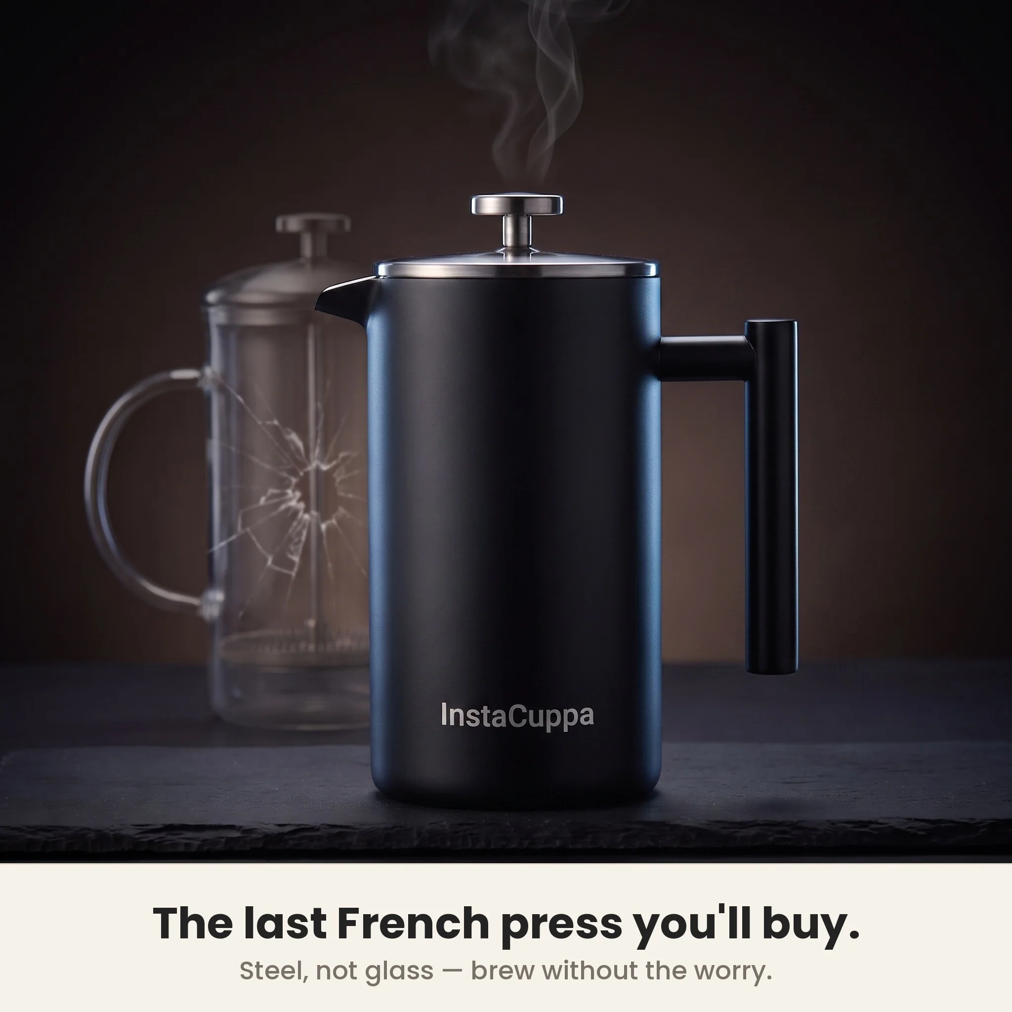 InstaCuppa Stainless Steel French Press Coffee Maker 1000 ml — Double Wall 304 Steel, 4-Part Filtration, Spare Filters, Scoop & Cleaning Brush Included - Image 6