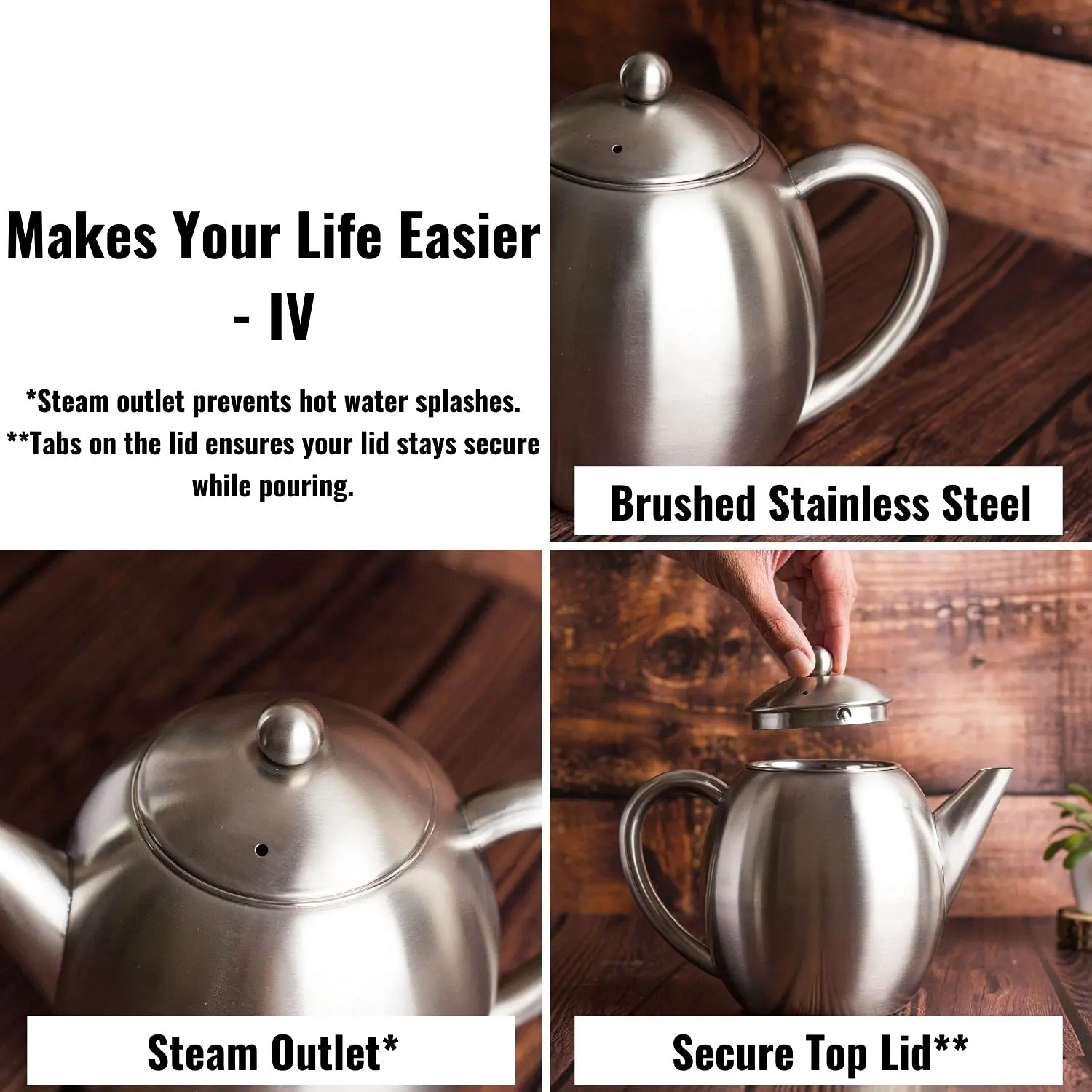 InstaCuppa Stainless Steel Tea Pot with Removable Tea Infuser, Easy to Pour Spout, Cool Touch Handle, Attractive Design, Unbreakable Build, 1.2 Litre - Image 5