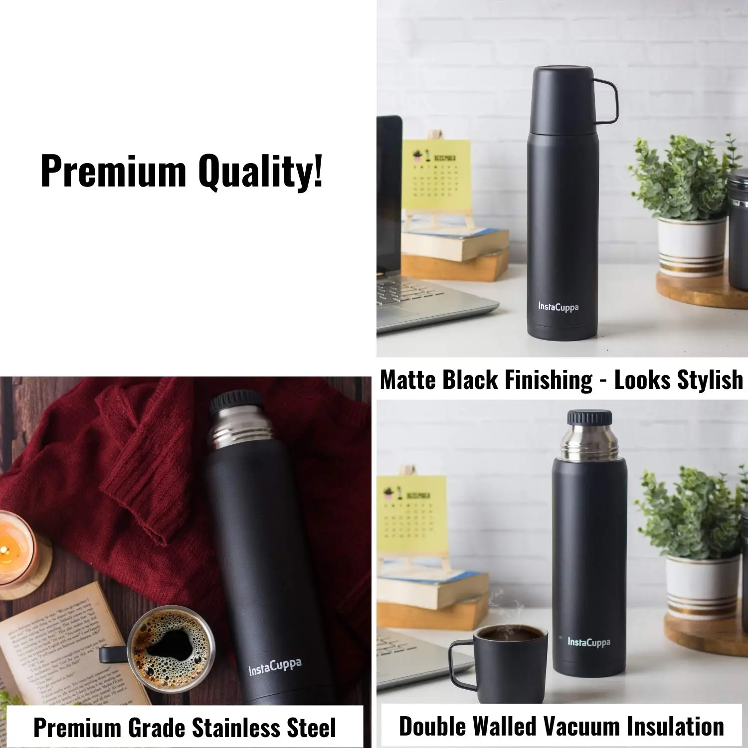InstaCuppa Thermos Flask Bottle with Built-In Stainless Steel Mug, Twist Pour Screw Lid, Double Walled Vacuum Insulation - Image 10