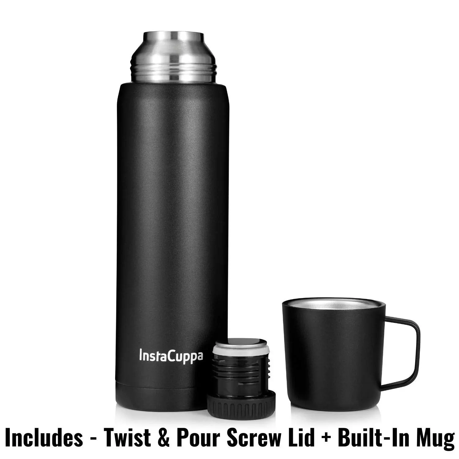 InstaCuppa Thermos Flask Bottle with Built-In Stainless Steel Mug, Twist Pour Screw Lid, Double Walled Vacuum Insulation - Image 15