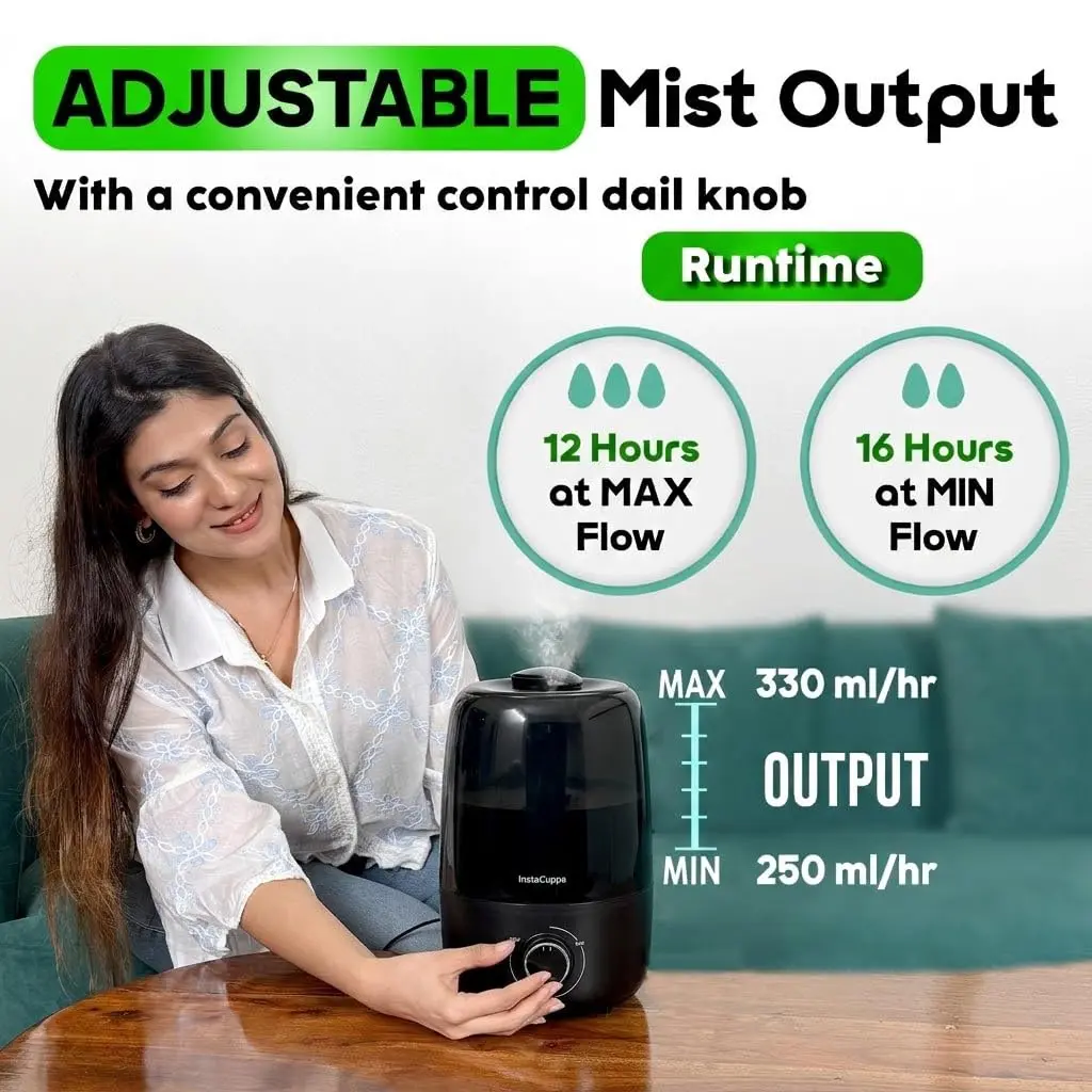 InstaCuppa Ultrasonic Cool Mist Humidifier 4L for Room - Cold & Cough Relief, Moisture Control, Aroma Diffuser, Ceramic & Mesh Filters - Image 3