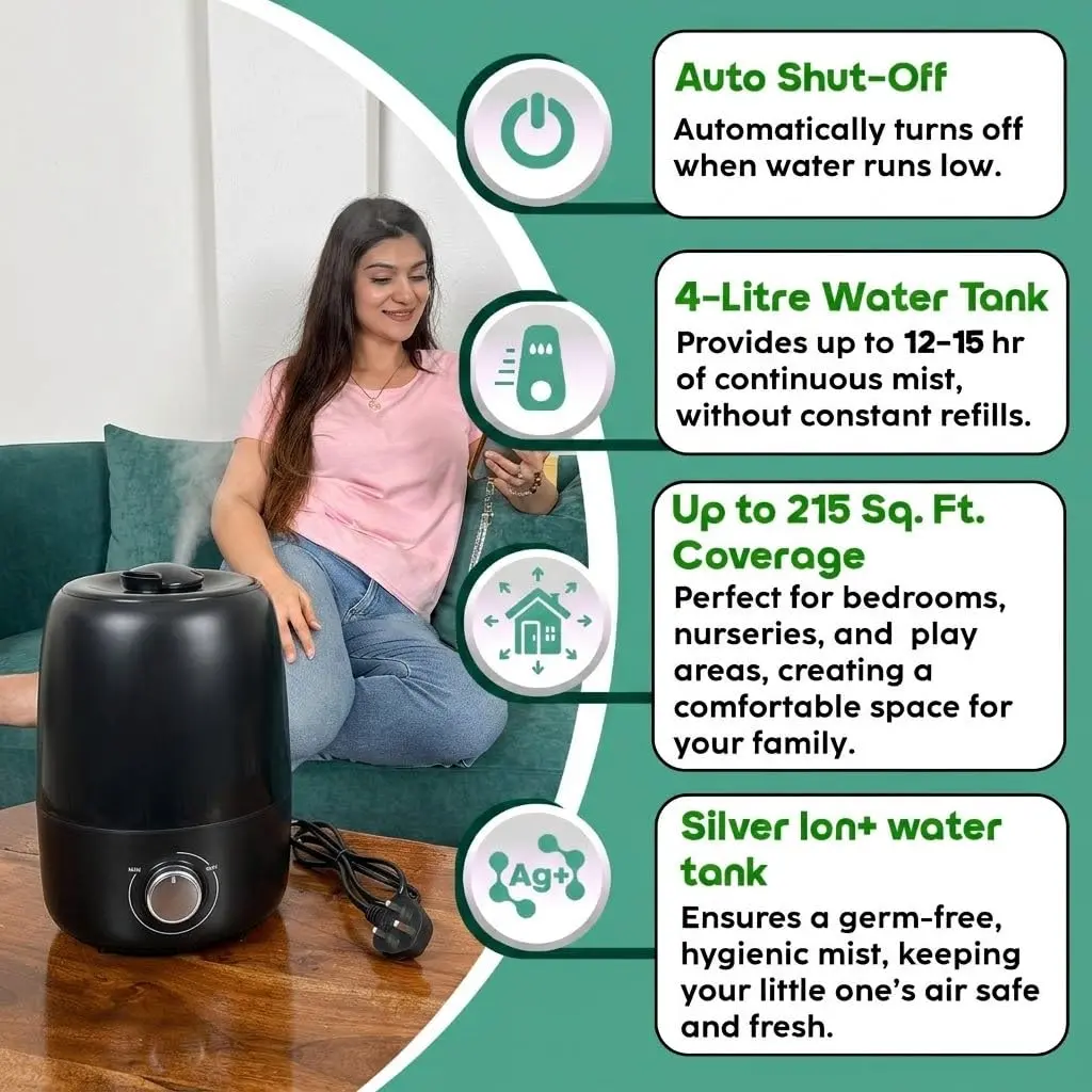 InstaCuppa Ultrasonic Cool Mist Humidifier 4L for Room - Cold & Cough Relief, Moisture Control, Aroma Diffuser, Ceramic & Mesh Filters - Image 5