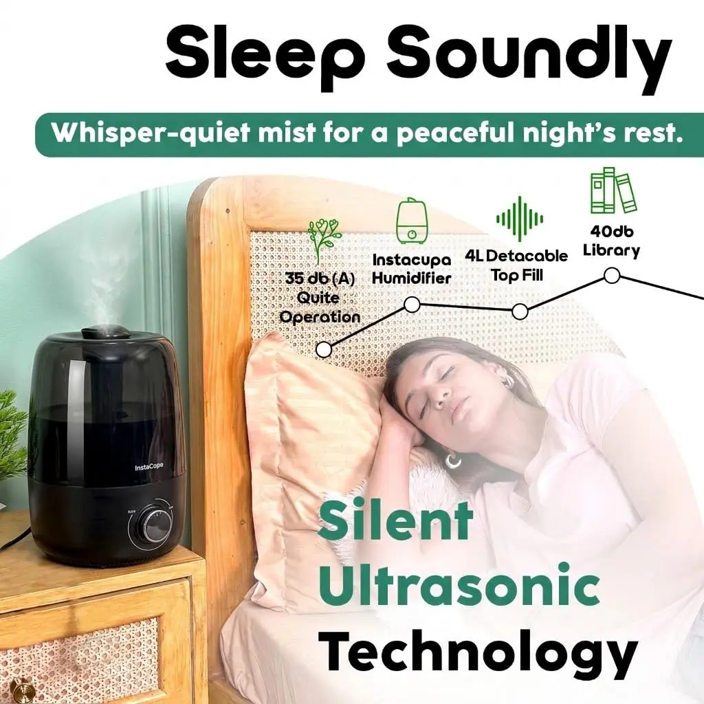 InstaCuppa Ultrasonic Cool Mist Humidifier 4L for Room - Cold & Cough Relief, Moisture Control, Aroma Diffuser, Ceramic & Mesh Filters - Image 6